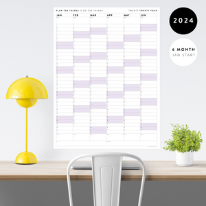 SIX MONTH 2024 GIANT WALL CALENDAR (JANUARY TO JUNE)  WITH PURPLE WEEKENDS