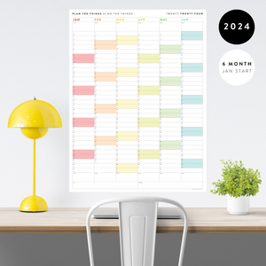 SIX MONTH 2024 GIANT WALL CALENDAR (JANUARY TO JUNE)  WITH RAINBOW WEEKENDS