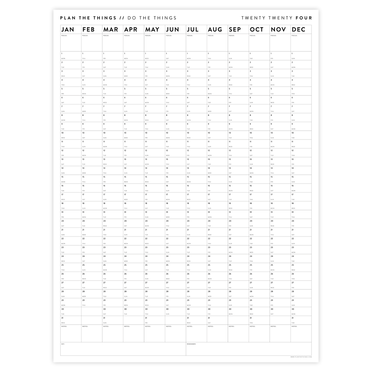 PRINTABLE MINIMALIST VERTICAL 2024 WALL CALENDAR INSTANT DOWNLOAD
