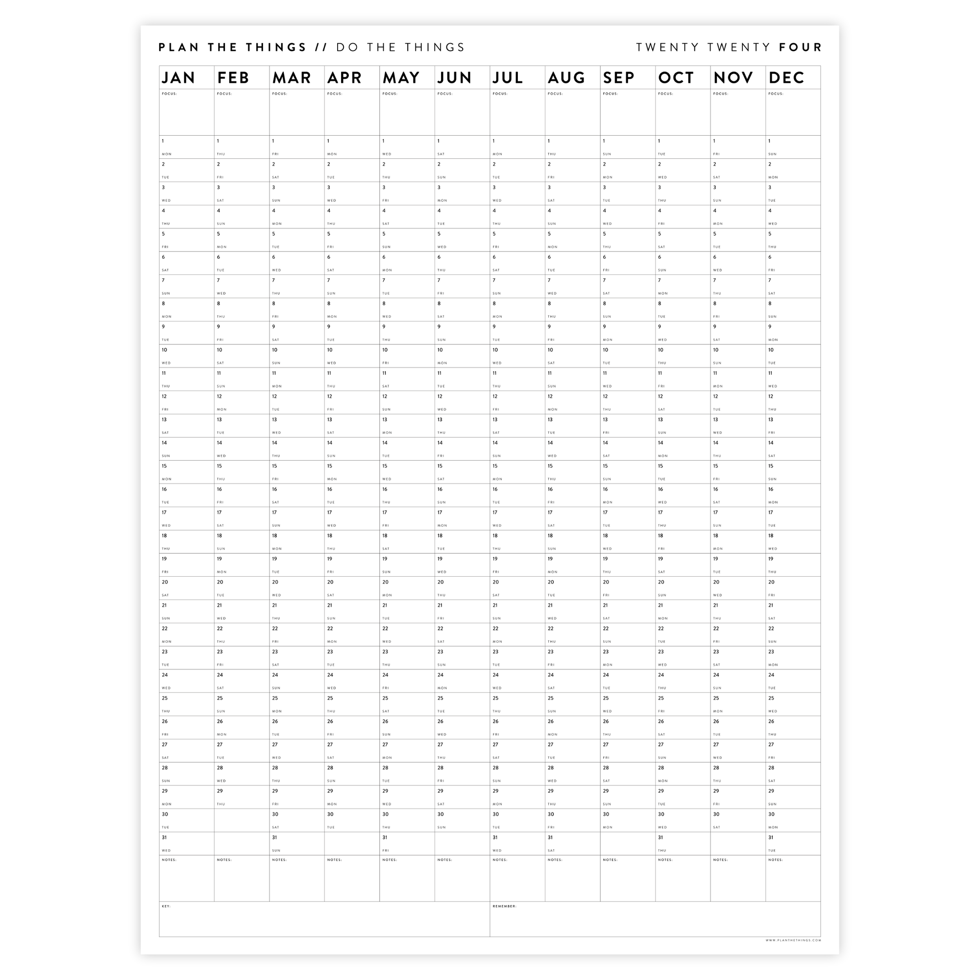 GIANT 2024 WALL CALENDAR | VERTICAL / MINIMALIST