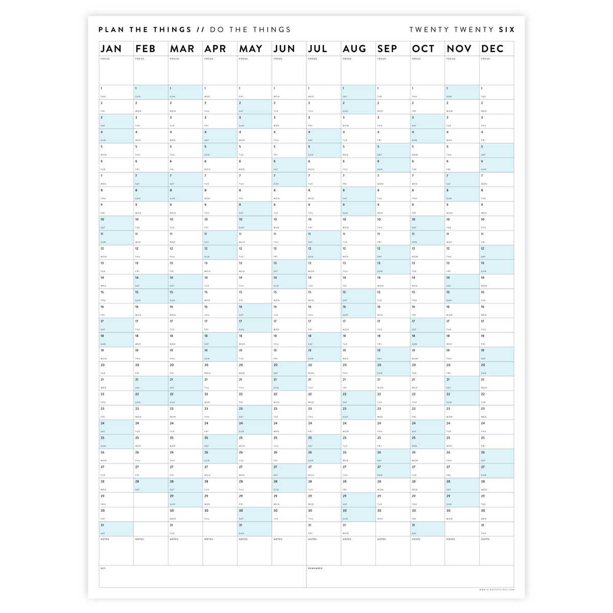 GIANT 2026 ANNUAL WALL CALENDAR | VERTICAL WITH BLUE WEEKENDS