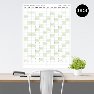 PRINTABLE VERTICAL 2026 WALL CALENDAR WITH GREEN WEEKENDS - INSTANT DOWNLOAD
