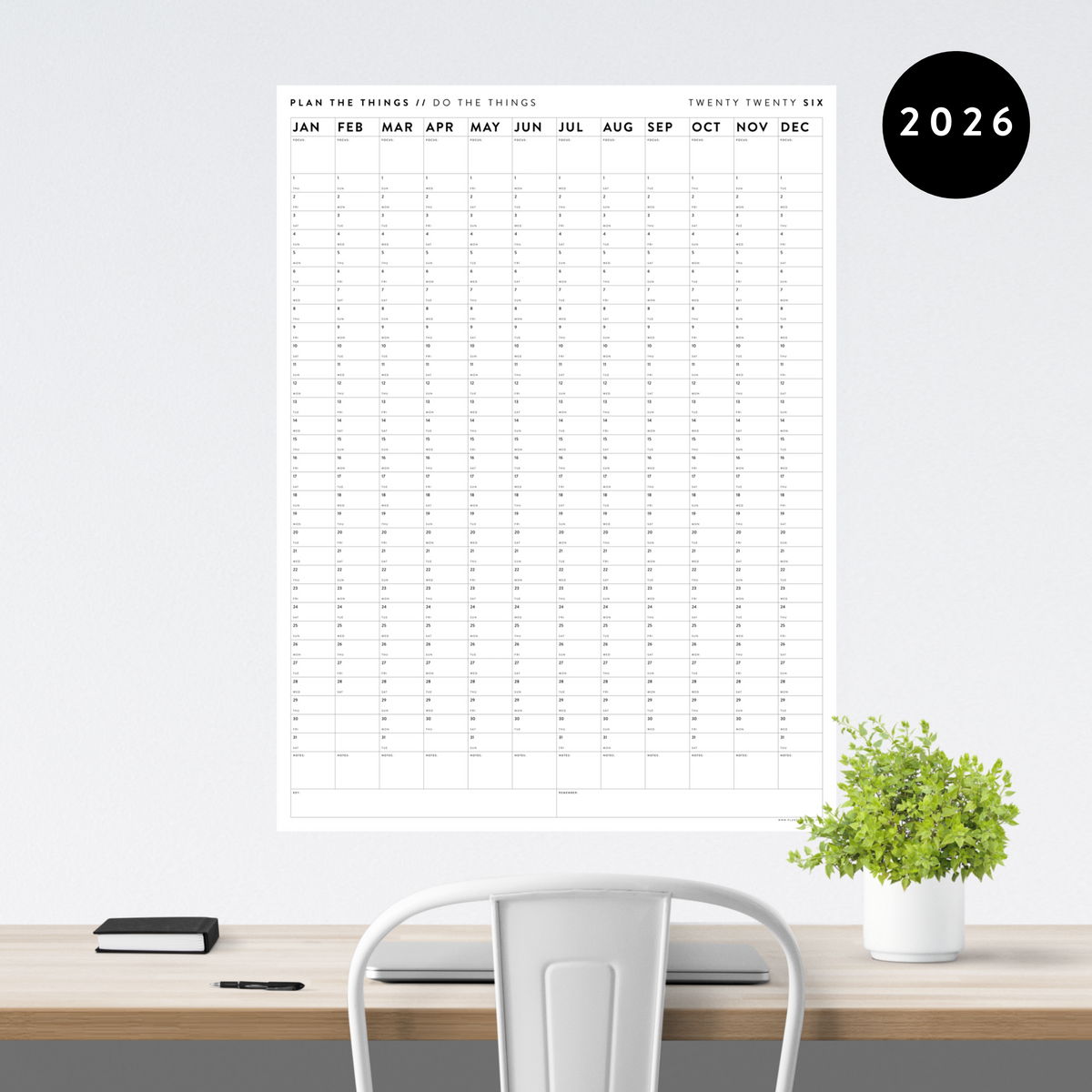 GIANT 2026 ANNUAL WALL CALENDAR | VERTICAL - MINIMAL / CLEAR