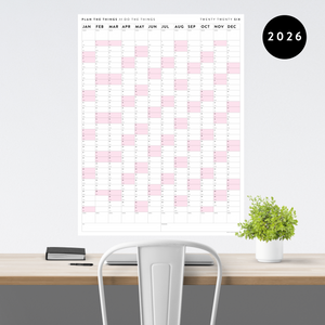 PRINTABLE VERTICAL 2026 WALL CALENDAR WITH PINK WEEKENDS - INSTANT DOWNLOAD