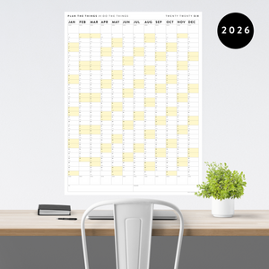 PRINTABLE VERTICAL 2026 WALL CALENDAR WITH YELLOW WEEKENDS - INSTANT DOWNLOAD