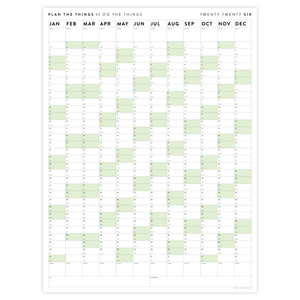 PRINTABLE VERTICAL 2026 WALL CALENDAR WITH GREEN WEEKENDS - INSTANT DOWNLOAD
