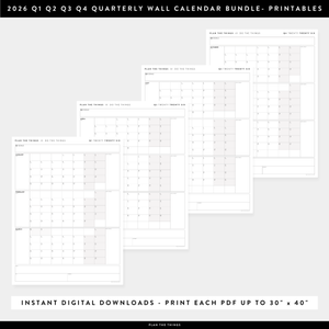 PRINTABLE 2026 QUARTERLY (Q1 + Q2 + Q3 + Q4) WALL CALENDAR BUNDLE (GRAY) - INSTANT DOWNLOAD