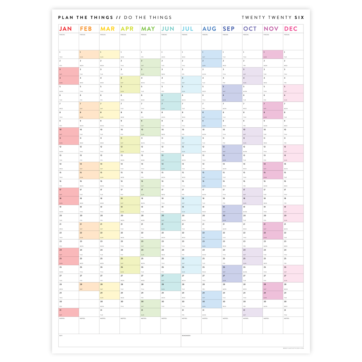GIANT 2026 ANNUAL WALL CALENDAR | VERTICAL WITH RAINBOW WEEKENDS