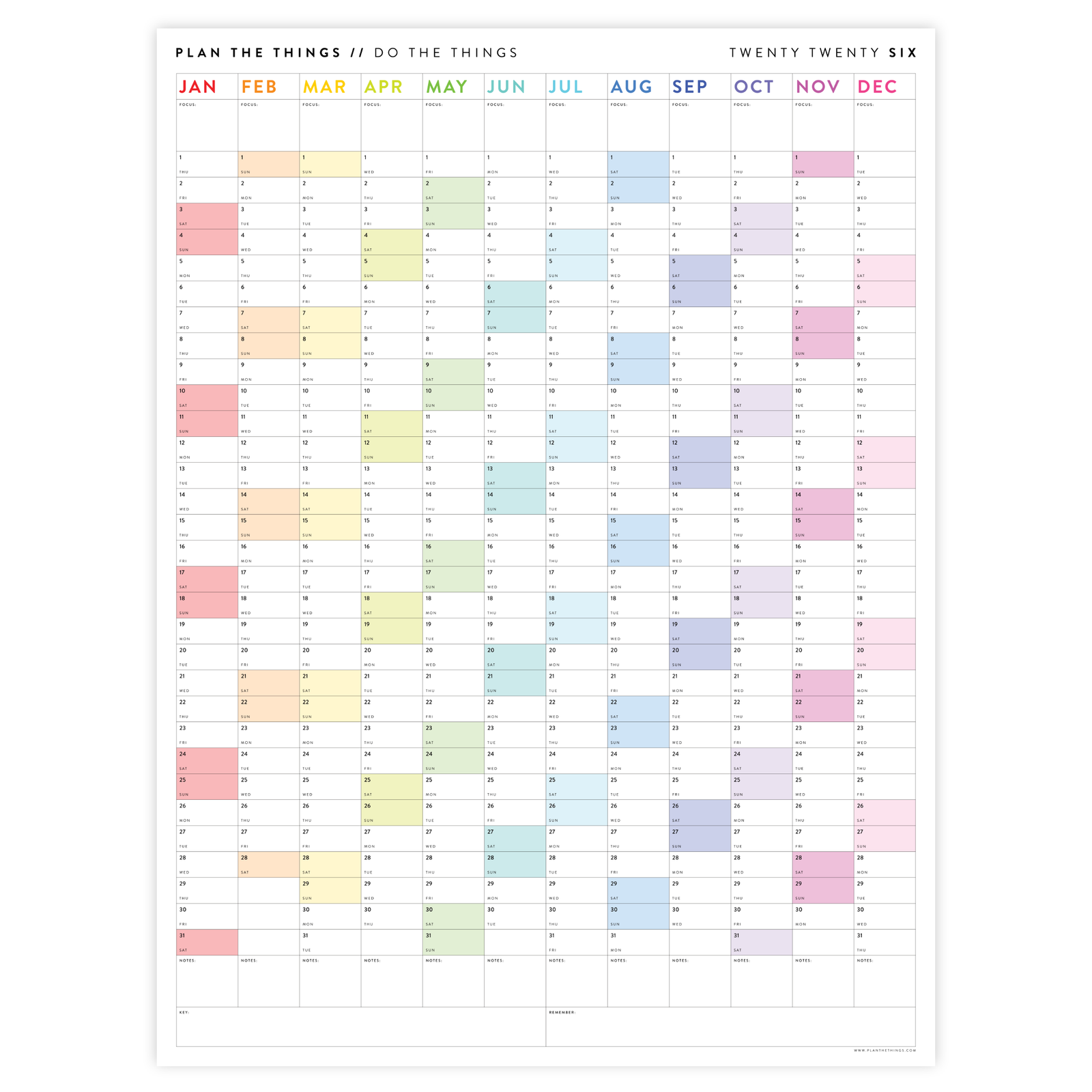 GIANT 2026 ANNUAL WALL CALENDAR | VERTICAL WITH RAINBOW WEEKENDS