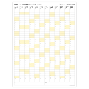 PRINTABLE VERTICAL 2026 WALL CALENDAR WITH YELLOW WEEKENDS - INSTANT DOWNLOAD