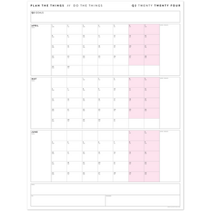 Q2 2024 QUARTERLY GIANT WALL CALENDAR (APRIL - JUNE 2024) - PINK WEEKENDS