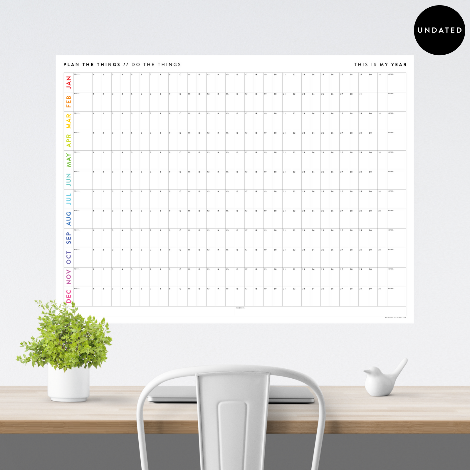 UNDATED PERPETUAL WALL CALENDAR - PLAN THE THINGS