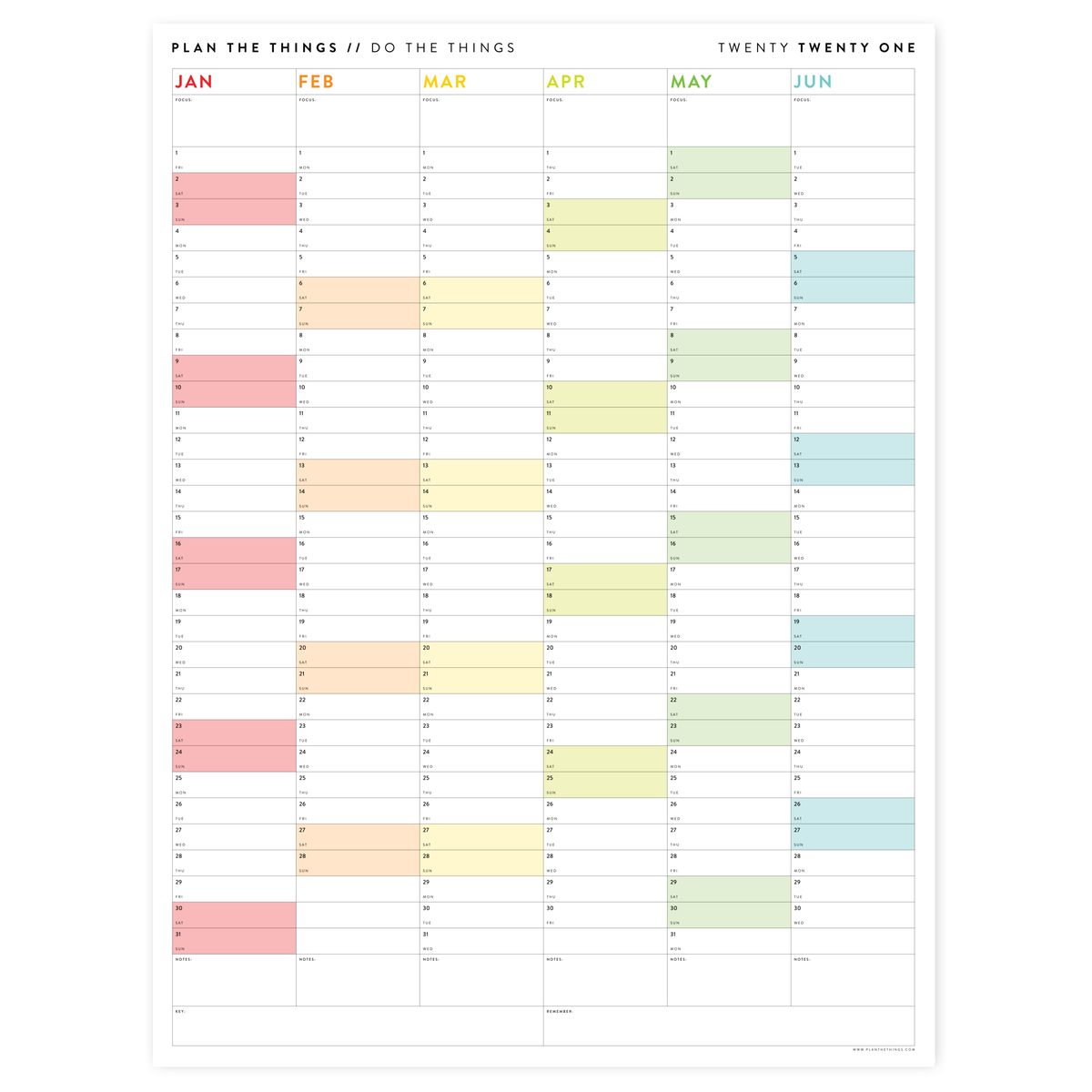 SIX MONTH 2026 GIANT WALL CALENDAR (JANUARY TO JUNE)  WITH RAINBOW WEEKENDS