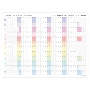 NEW! PRINTABLE SEPTEMBER START 2026 - 2027 HORIZONTAL ACADEMIC WALL CALENDAR WITH ALIGNED RAINBOW WEEKENDS - INSTANT DOWNLOAD