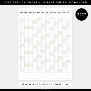 PRINTABLE VERTICAL 2027 WALL CALENDAR WITH BEIGE WEEKENDS - INSTANT DOWNLOAD