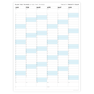 PRINTABLE SIX MONTH 2024 WALL CALENDAR SET WITH BLUE WEEKENDS - INSTANT DOWNLOAD