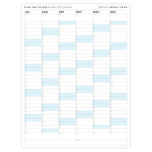 SIX MONTH 2024 GIANT WALL CALENDAR (JULY TO DECEMBER) WITH BLUE WEEKENDS