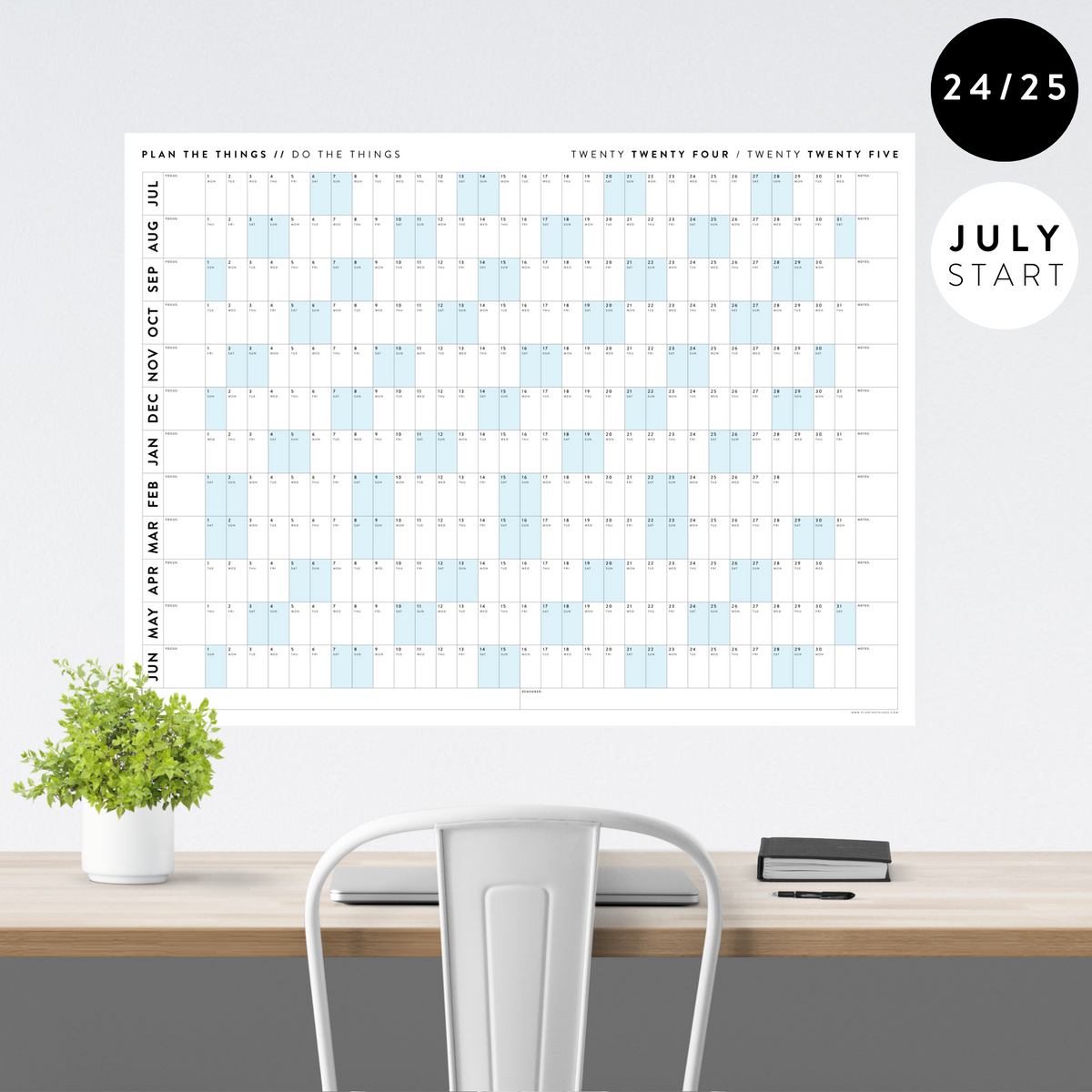 2024 2025 ACADEMIC WALL CALENDAR (JULY START) HORIZONTAL WITH BLUE