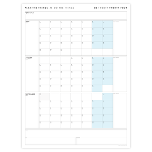 PRINTABLE Q3 (JULY - SEPTEMBER) 2024 QUARTERLY WALL CALENDAR (BLUE) - INSTANT PDF DOWNLOAD