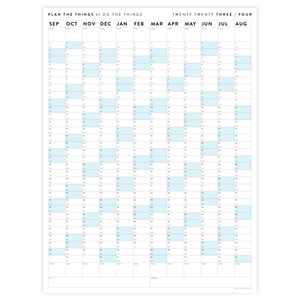 2023 / 2024 ACADEMIC WALL CALENDAR (SEPTEMBER START) | VERTICAL WITH BLUE WEEKENDS