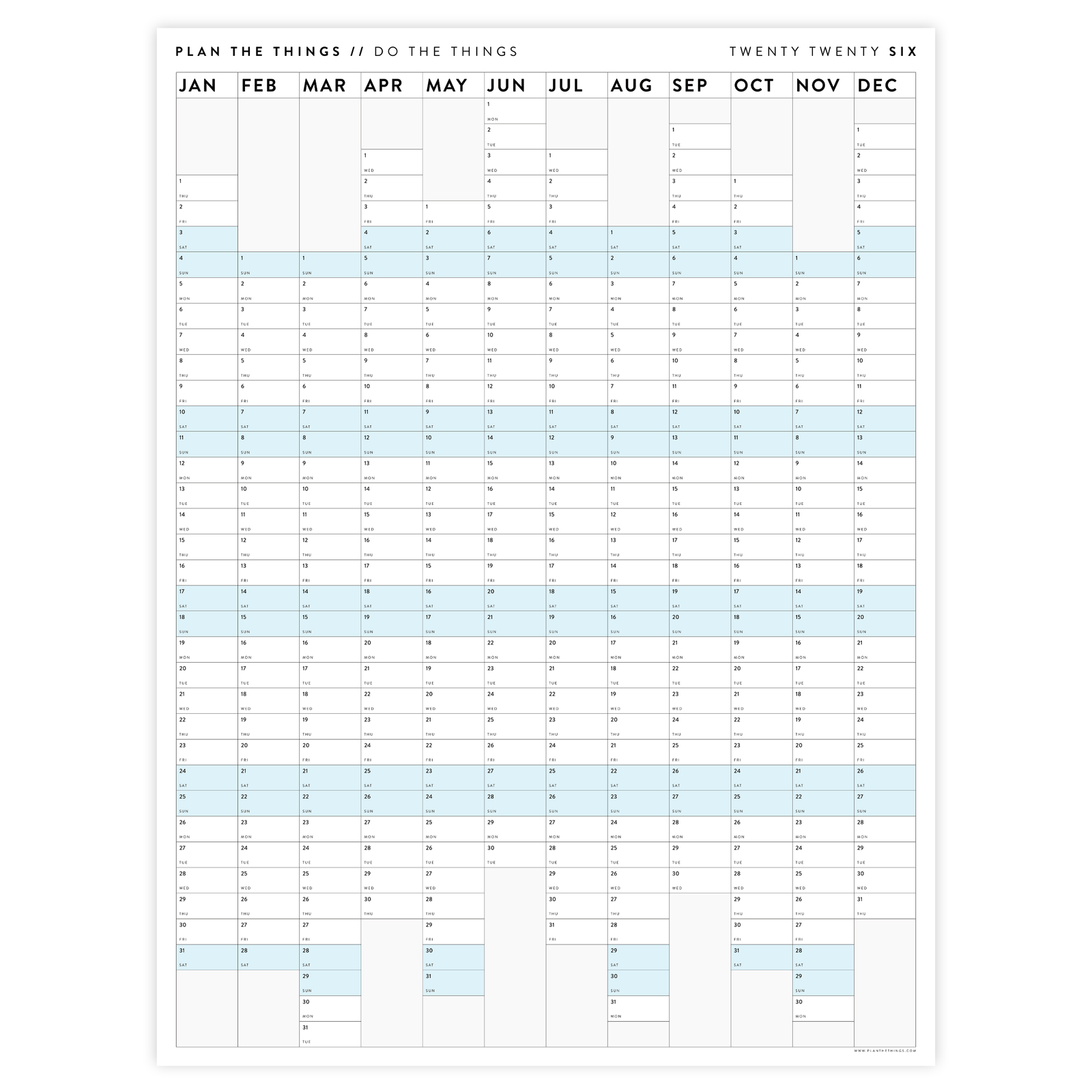 NEW FORMAT! GIANT 2026 ANNUAL WALL CALENDAR | VERTICAL WITH BLUE ALIGNED WEEKENDS