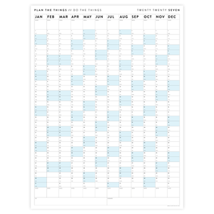 PRINTABLE VERTICAL 2027 WALL CALENDAR WITH BLUE WEEKENDS - INSTANT DOWNLOAD