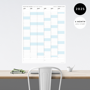 SIX MONTH 2025 GIANT WALL CALENDAR (JANUARY TO JUNE)  WITH BLUE WEEKENDS