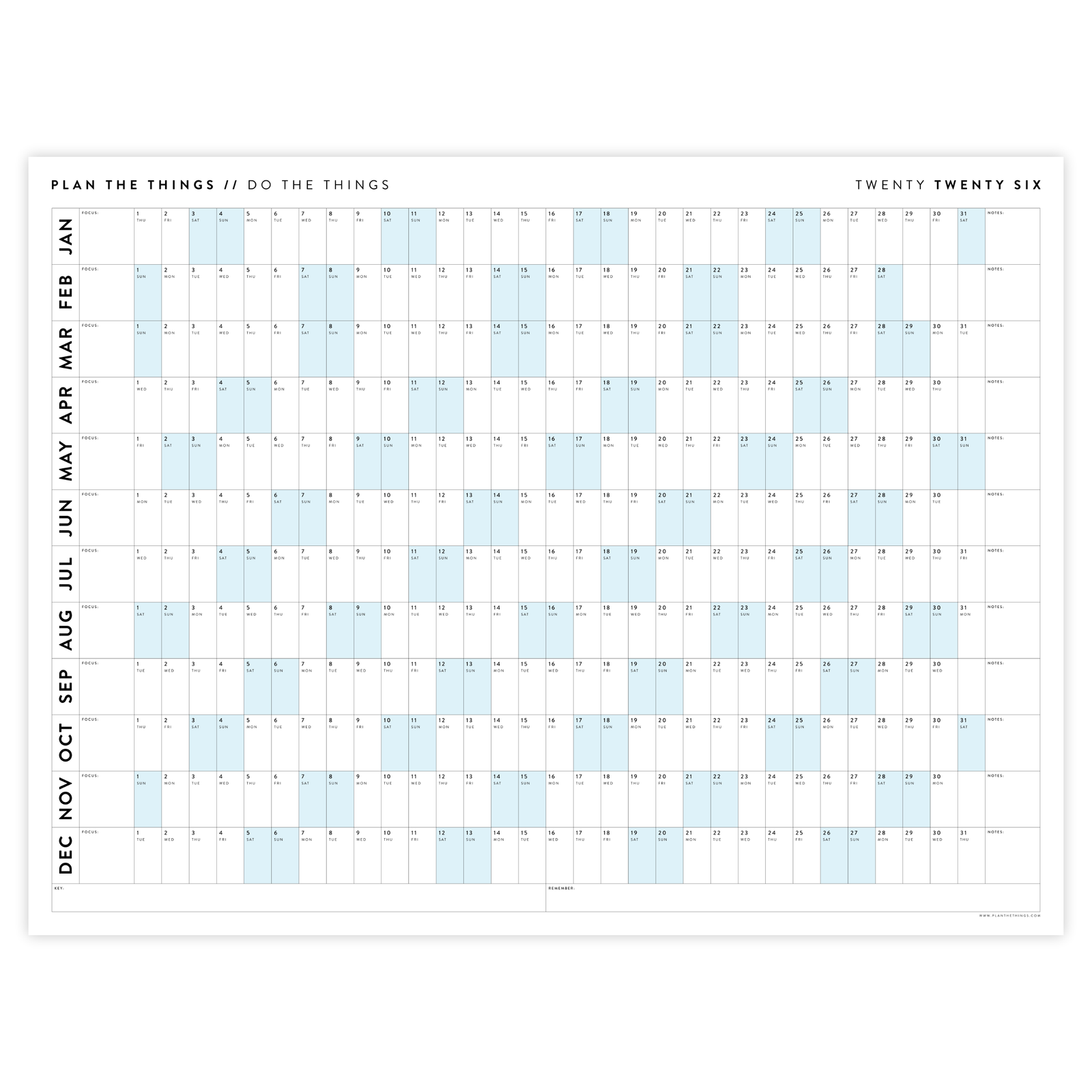 GIANT 2026 ANNUAL WALL CALENDAR | HORIZONTAL WITH BLUE WEEKENDS