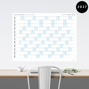 GIANT 2027 ANNUAL WALL CALENDAR | HORIZONTAL WITH BLUE WEEKENDS