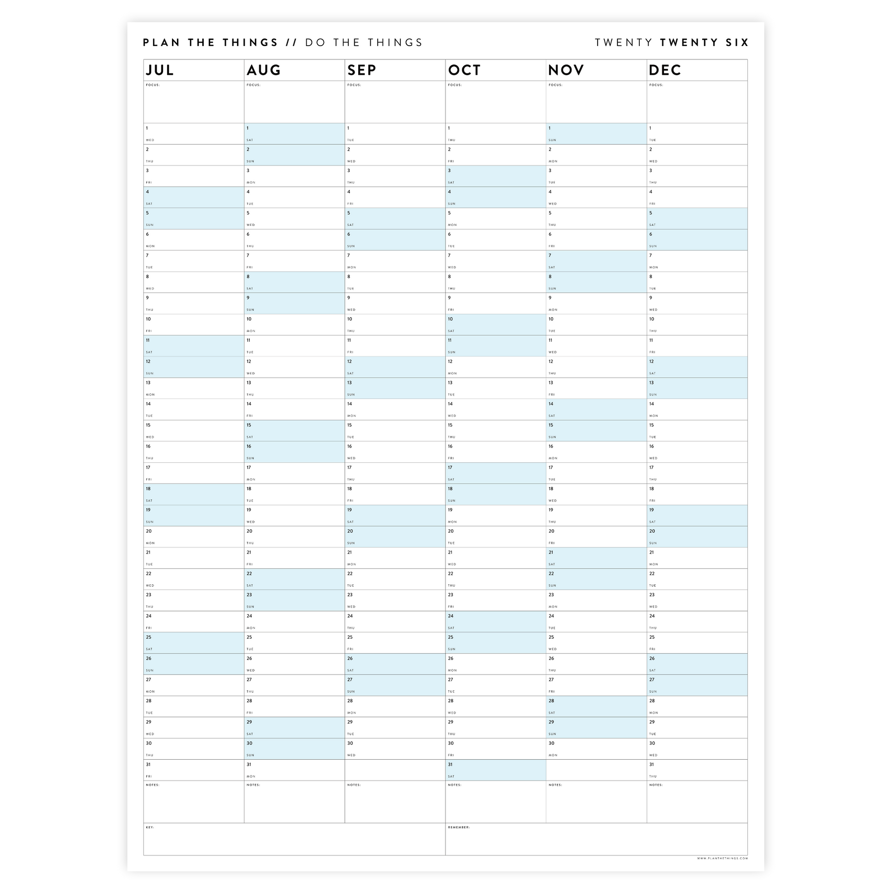 PRINTABLE 2026 SIX MONTH CALENDARS | JULY - DECEMBER // INSTANT DOWNLO ...
