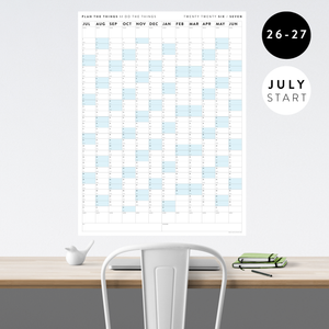 2026 - 2027 ACADEMIC WALL CALENDAR (JULY START) | VERTICAL WITH BLUE WEEKENDS