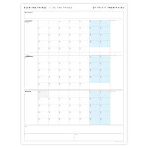 PRINTABLE Q1 (JANUARY - MARCH) 2025 QUARTERLY WALL CALENDAR (BLUE) - INSTANT DOWNLOAD