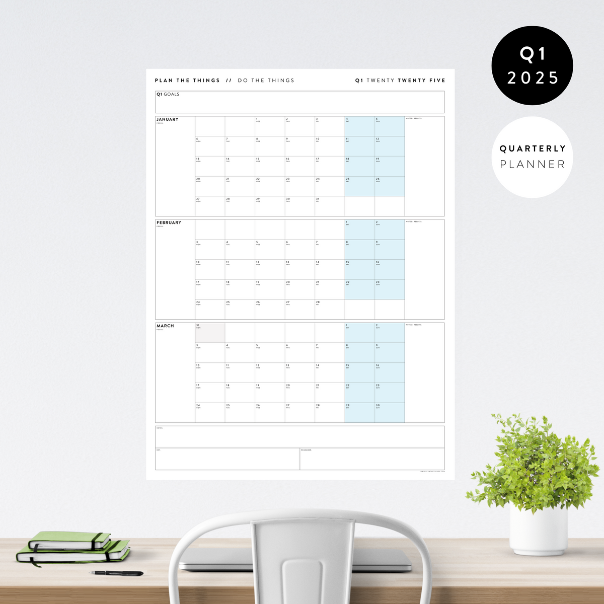 2025 QUARTERLY WALL CALENDARS // Q1 (JANUARY MARCH) Plan The Things
