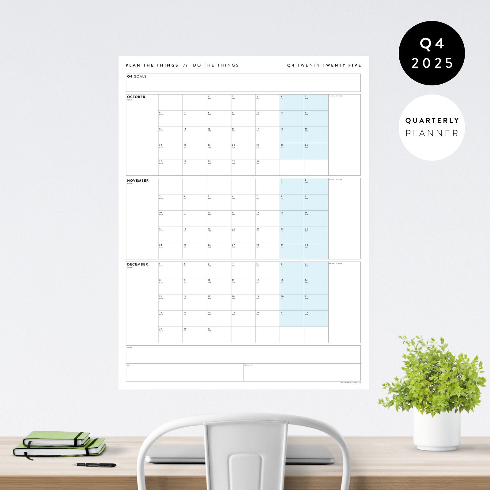 Q4 2025 QUARTERLY GIANT WALL CALENDAR (OCTOBER - DECEMBER 2025) - BLUE WEEKENDS