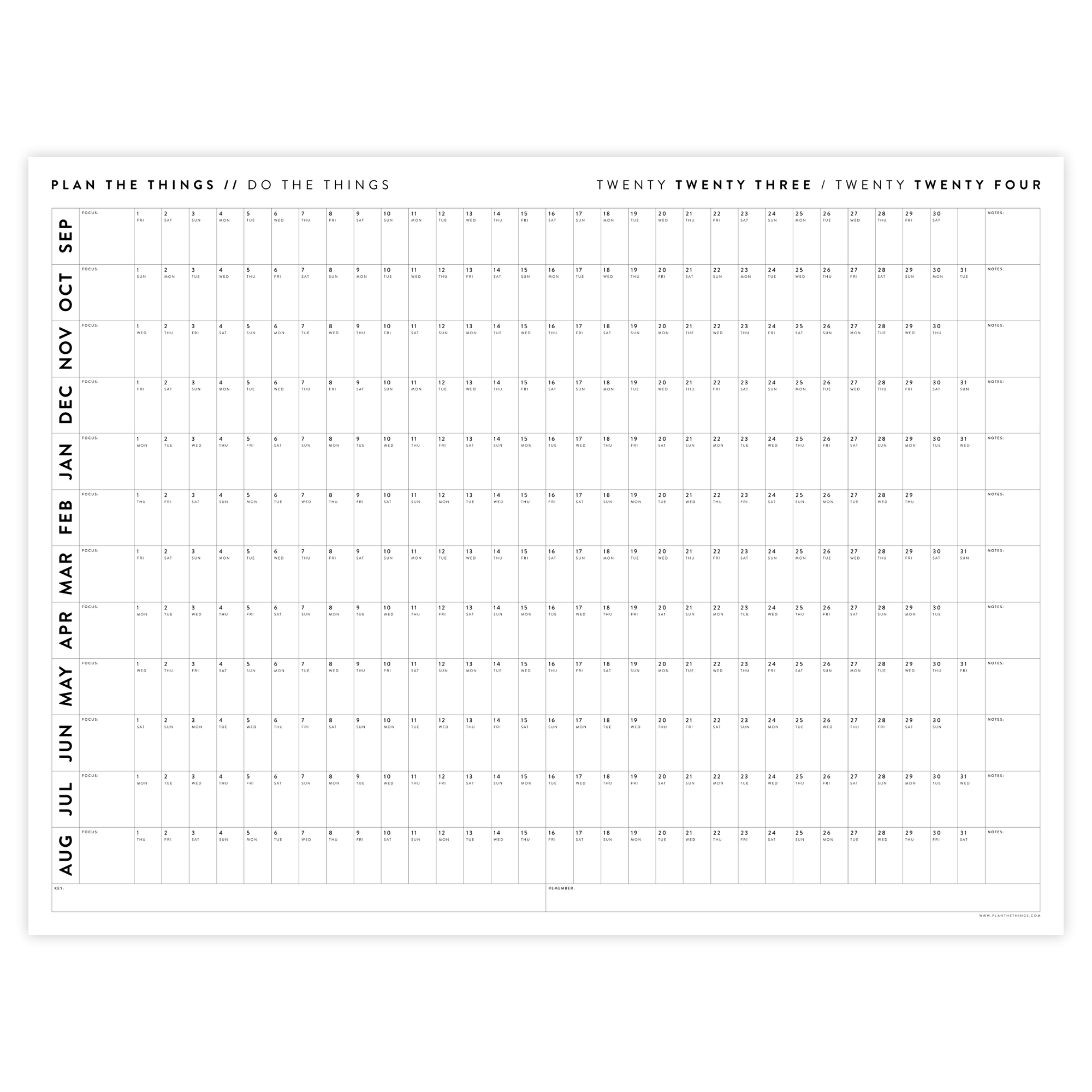 PRINTABLE 2023 / 2024 MINIMALIST ACADEMIC WALL CALENDAR (SEPTEMBER START) | HORIZONTAL - INSTANT DOWNLOAD