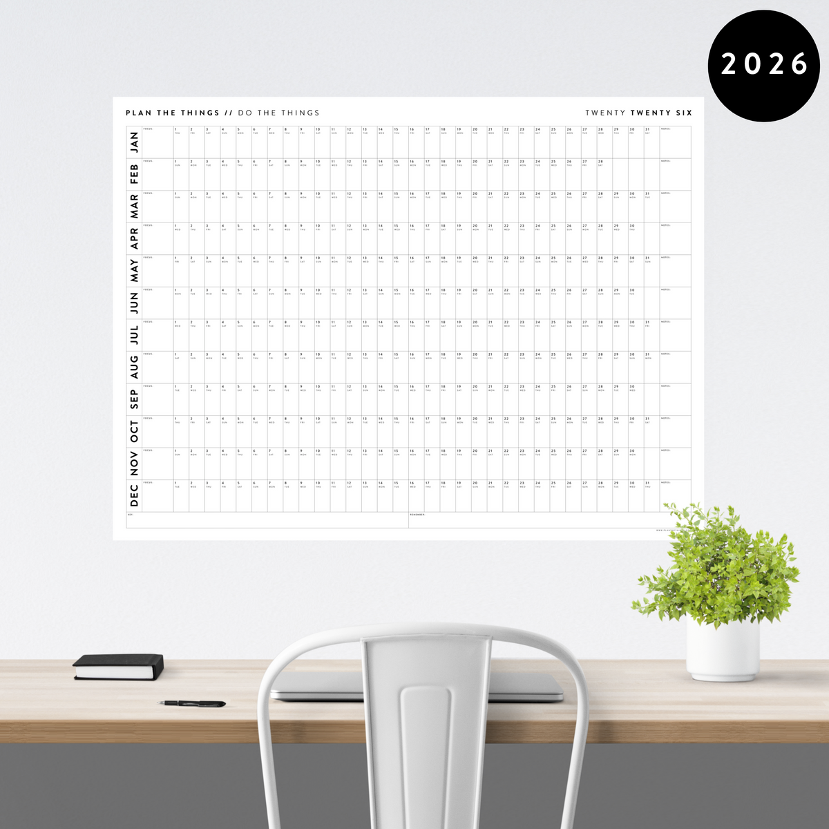 GIANT 2026 ANNUAL WALL CALENDAR | HORIZONTAL - MINIMAL / CLEAR