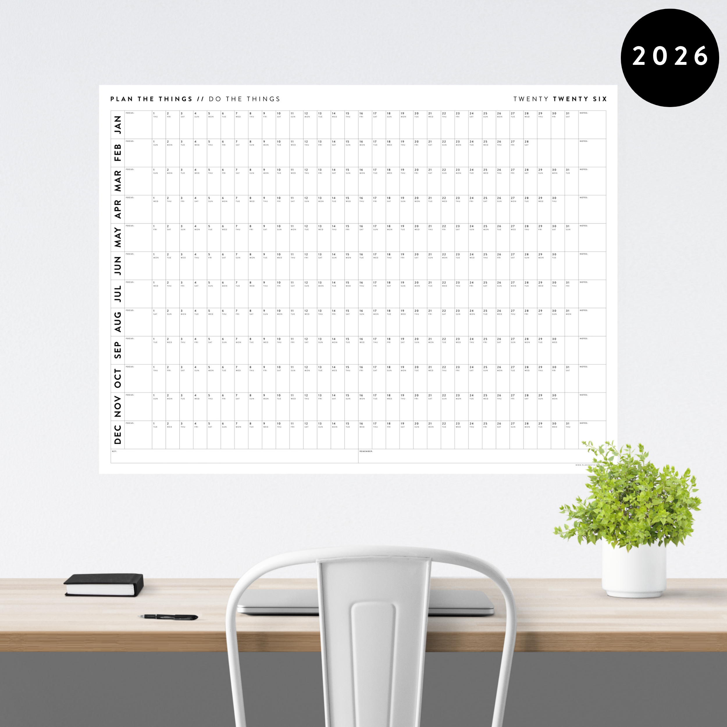 GIANT 2026 ANNUAL WALL CALENDAR | HORIZONTAL - MINIMAL / CLEAR - Plan ...