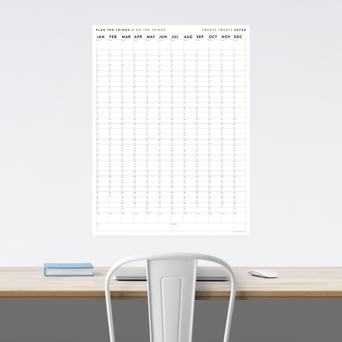 PRINTABLE VERTICAL 2027 WALL CALENDAR (MINIMAL / CLEAR) - INSTANT DOWNLOAD