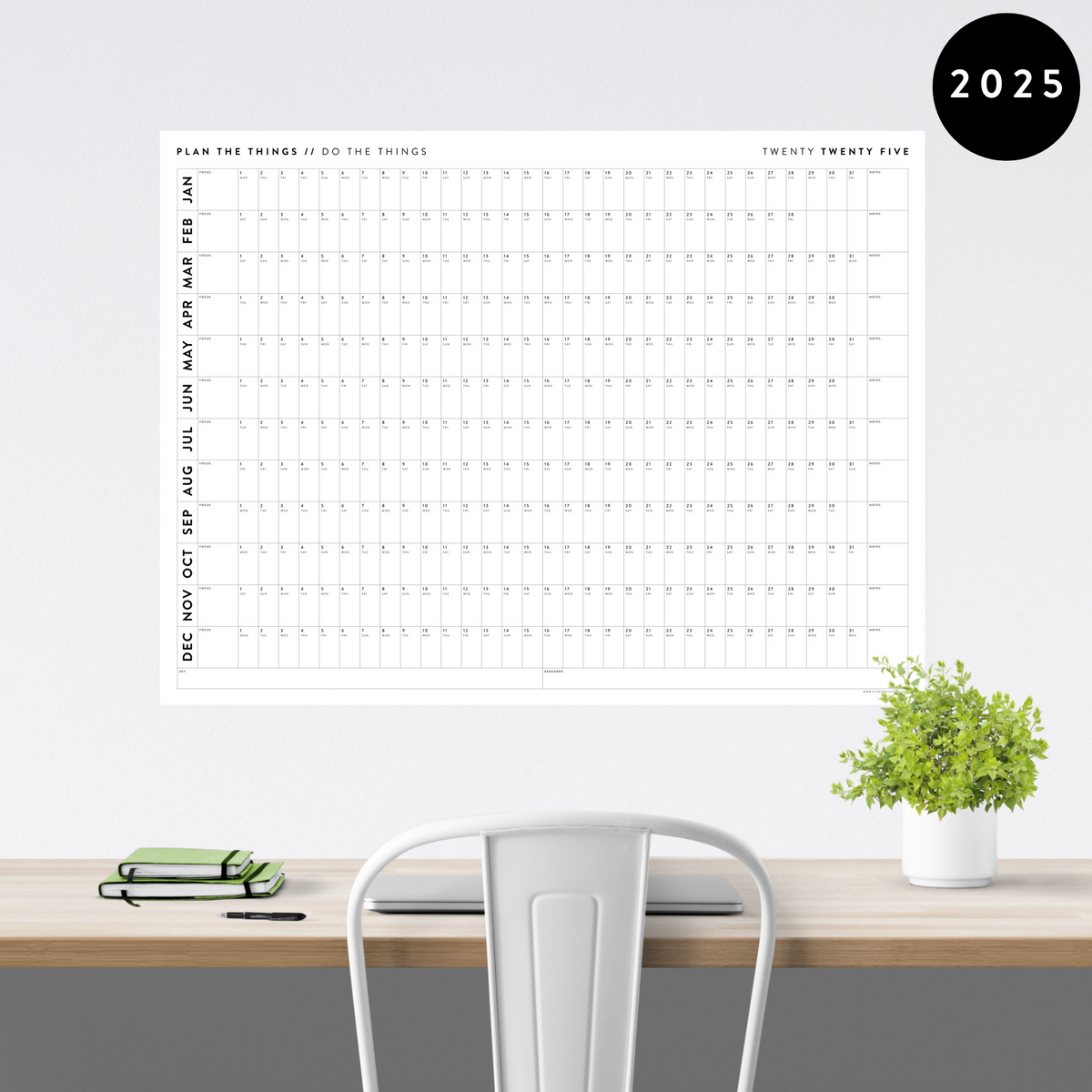 GIANT 2025 ANNUAL WALL CALENDAR HORIZONTAL MINIMAL / CLEAR Plan