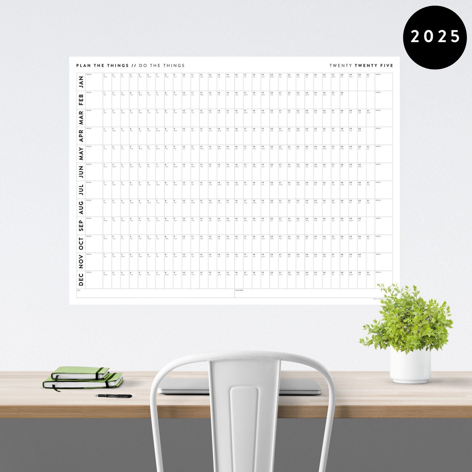 GIANT 2025 ANNUAL WALL CALENDAR | HORIZONTAL - MINIMAL / CLEAR