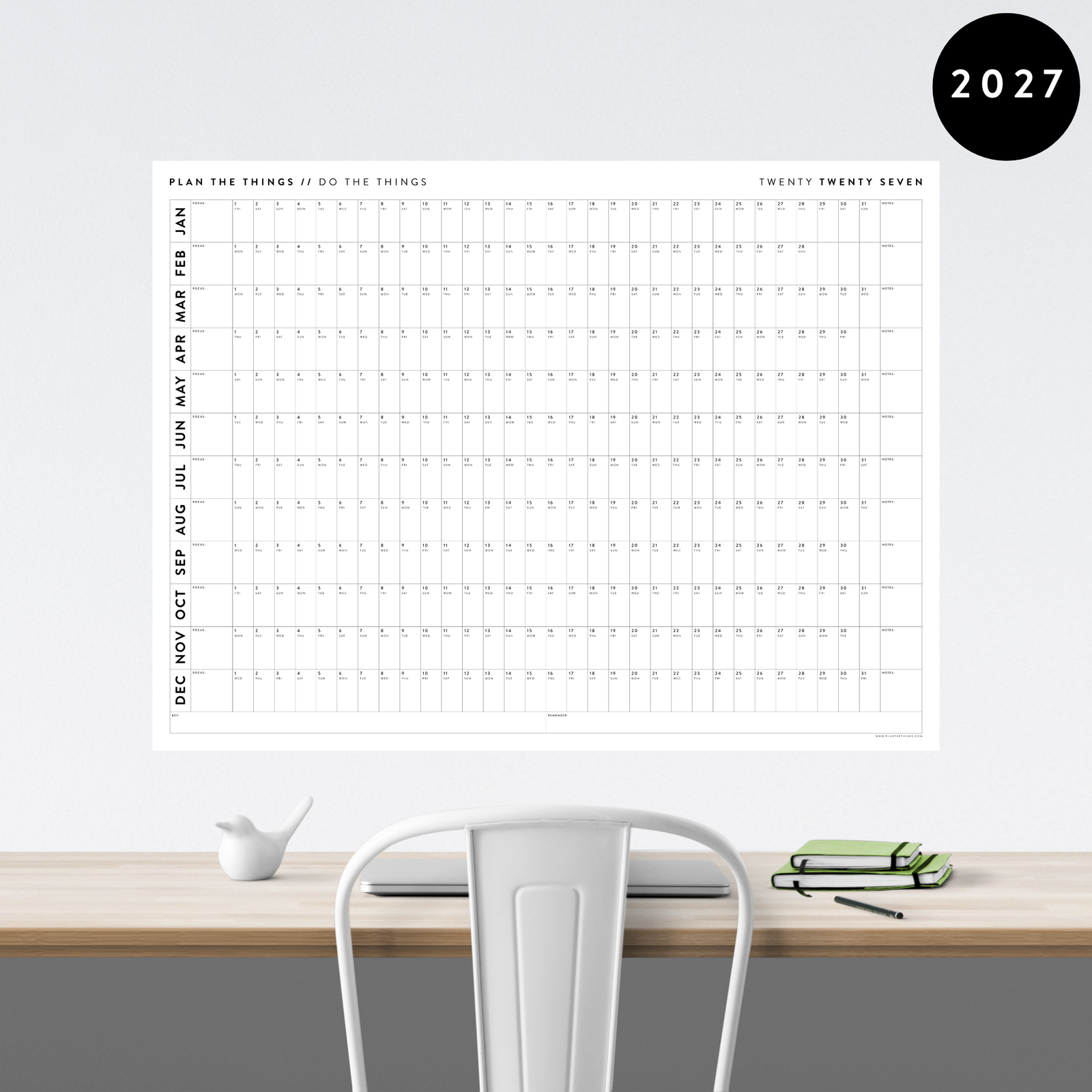 GIANT 2027 ANNUAL WALL CALENDAR | HORIZONTAL - MINIMAL LAYOUT