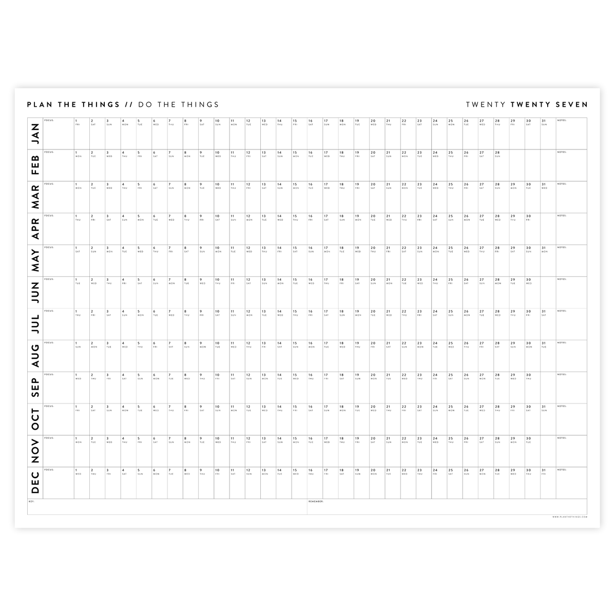 GIANT 2027 ANNUAL WALL CALENDAR | HORIZONTAL - MINIMAL LAYOUT
