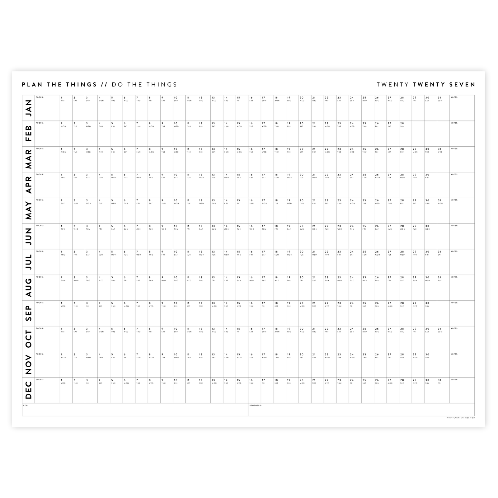 GIANT 2027 ANNUAL WALL CALENDAR | HORIZONTAL - MINIMAL LAYOUT