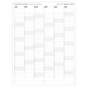 PRINTABLE SIX MONTH 2024 WALL CALENDAR (JANUARY TO JUNE) WITH GRAY WEEKENDS - INSTANT DOWNLOAD