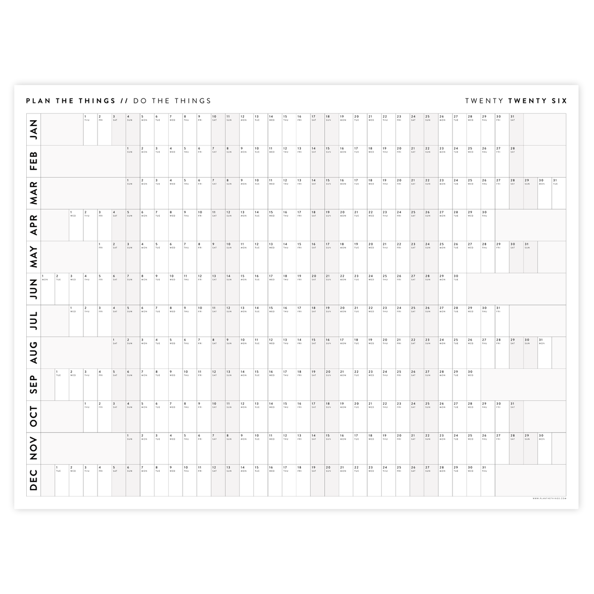 NEW FORMAT! GIANT 2026 ANNUAL WALL CALENDAR | HORIZONTAL WITH ALIGNED WEEKENDS - GRAY