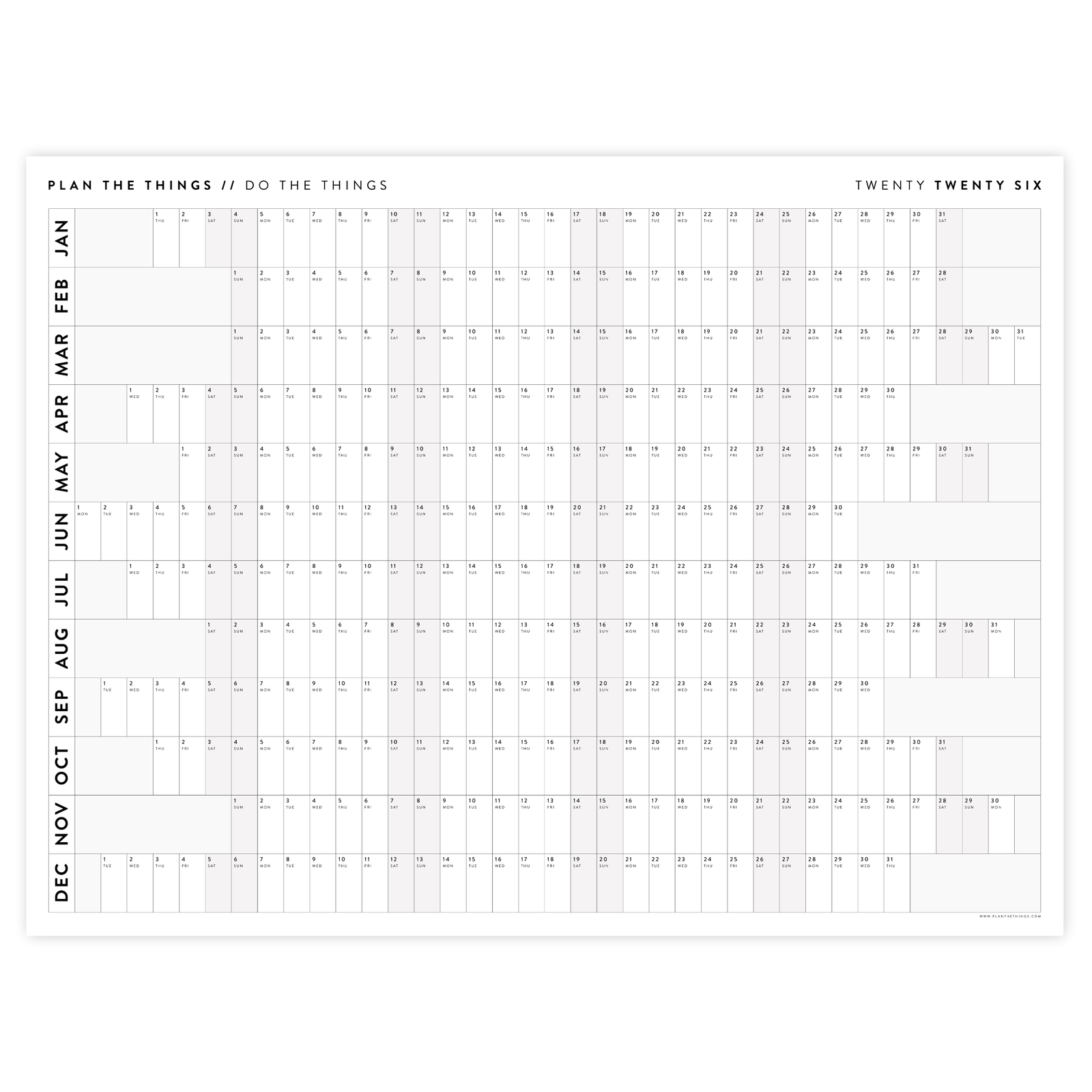 NEW FORMAT! GIANT 2026 ANNUAL WALL CALENDAR | HORIZONTAL WITH ALIGNED WEEKENDS - GRAY