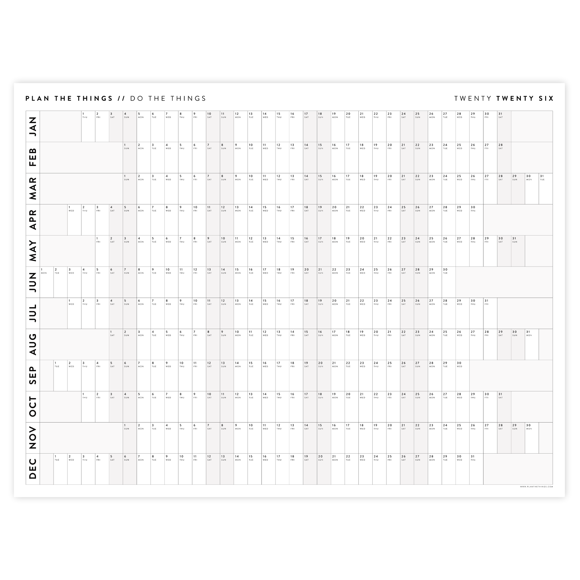 NEW FORMAT! GIANT 2026 ANNUAL WALL CALENDAR | HORIZONTAL WITH ALIGNED WEEKENDS - GRAY