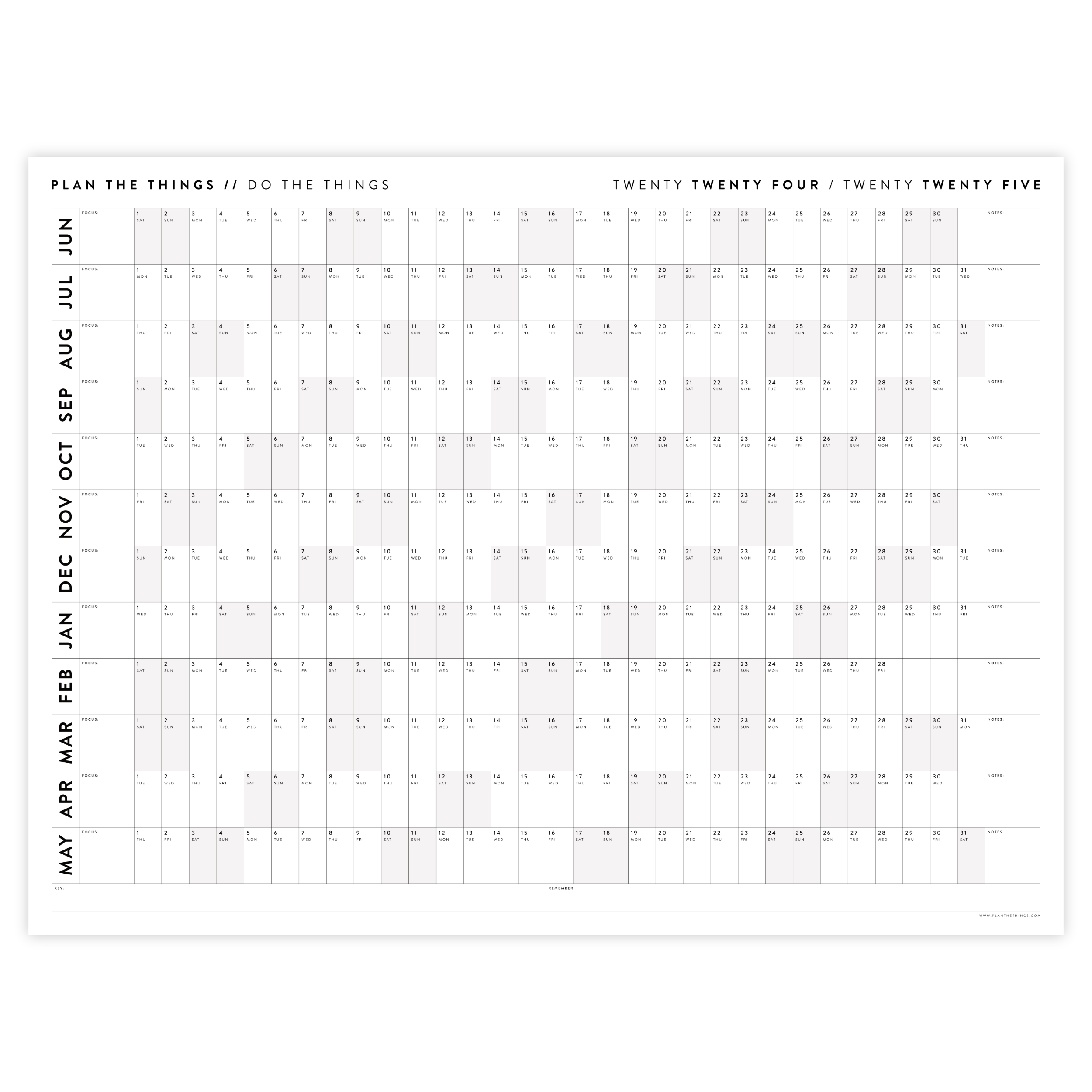 2024 2025 ACADEMIC WALL CALENDAR (JUNE START) HORIZONTAL WITH GRAY