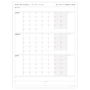 PRINTABLE Q1 (JANUARY - MARCH) 2024 QUARTERLY WALL CALENDAR (GREY / GRAY) - INSTANT DOWNLOAD