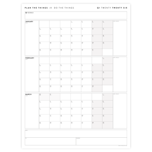 Q1 2026 QUARTERLY GIANT WALL CALENDAR (JANUARY - MARCH 2026) - GRAY WEEKENDS